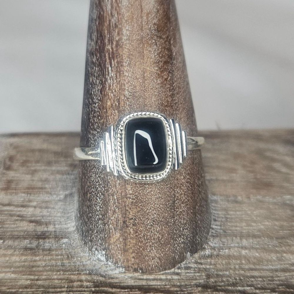 Vintage 90s Onyx Sterling Silver Signet Ring NOS Sz 10 Unisex